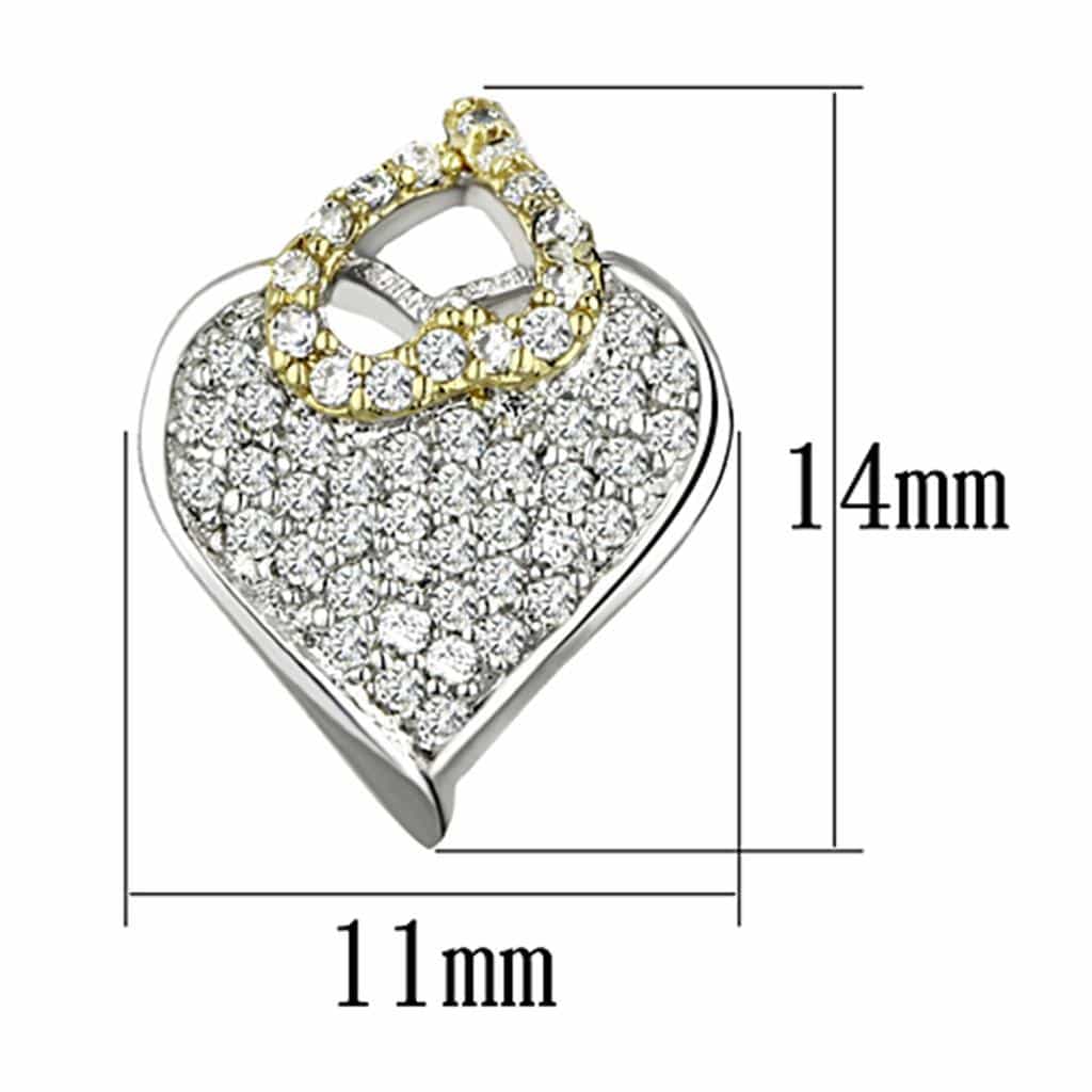 Brass Two-Tone CZ Pave Crown Heart Stud Earrings view 2