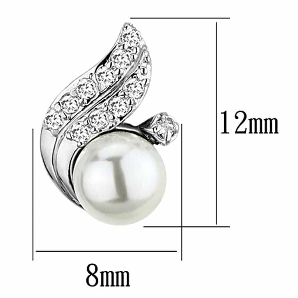 Brass Pearl CZ Swirl Leaf Stud Earrings | The Stainless Jewelry view 2