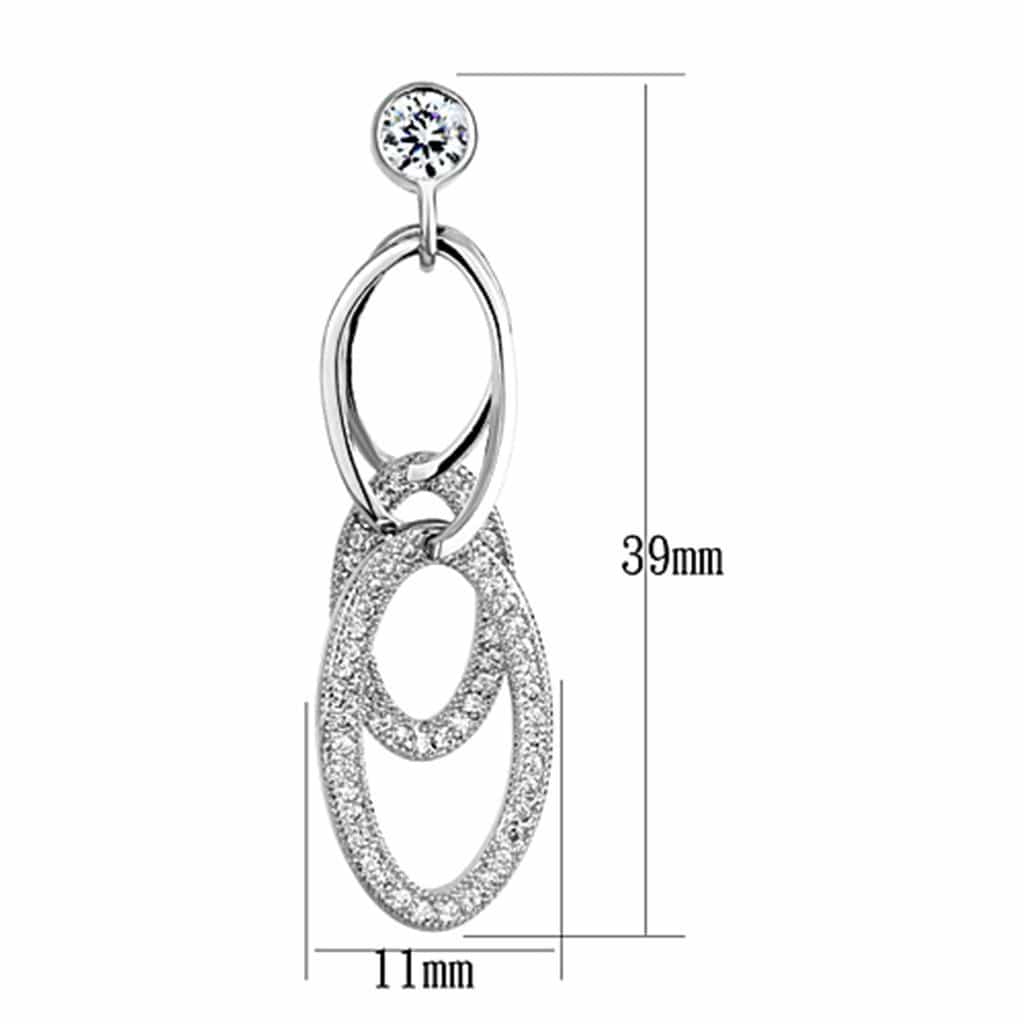 Brass CZ Pave Double Oval Link Dangle Drop Earrings view 2