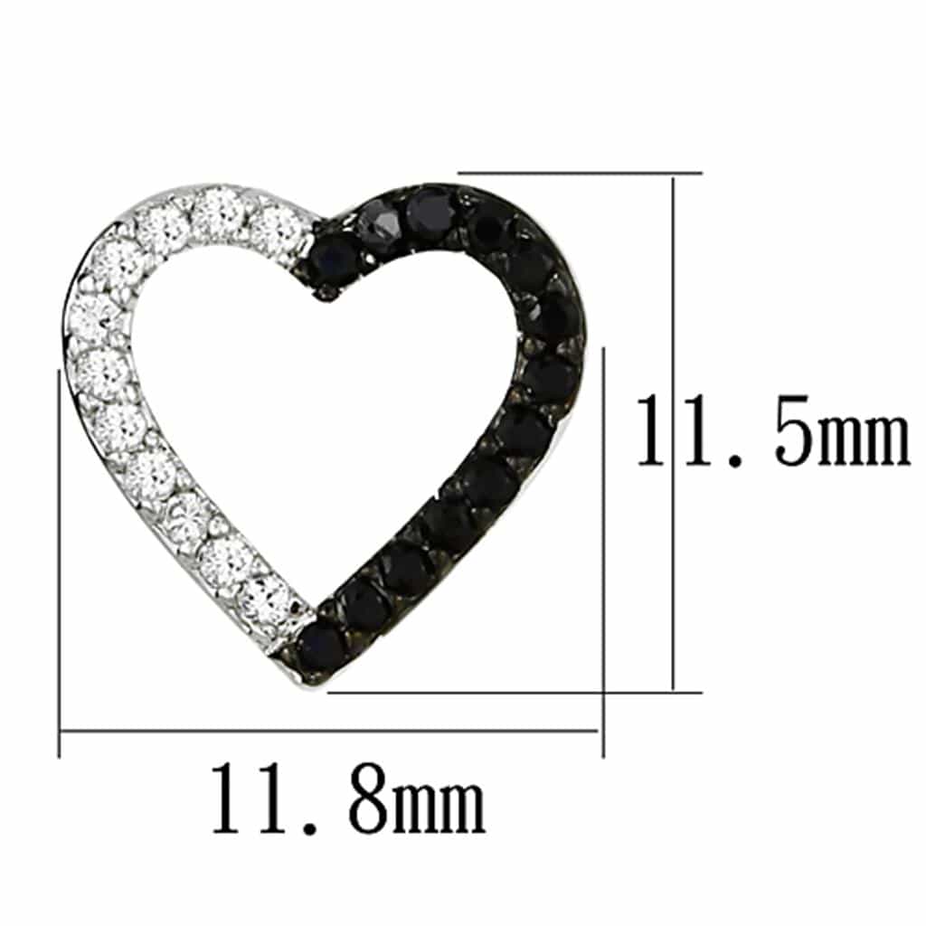 Brass Black White CZ Open Heart Stud Earrings view 2