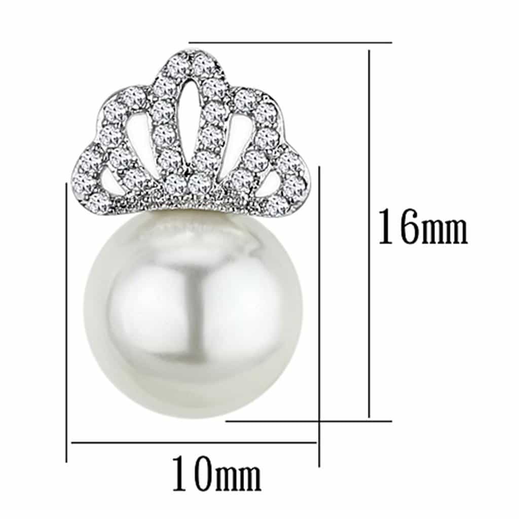Brass Pearl CZ Crown Tiara Stud Earrings | The Stainless Jewelry view 2