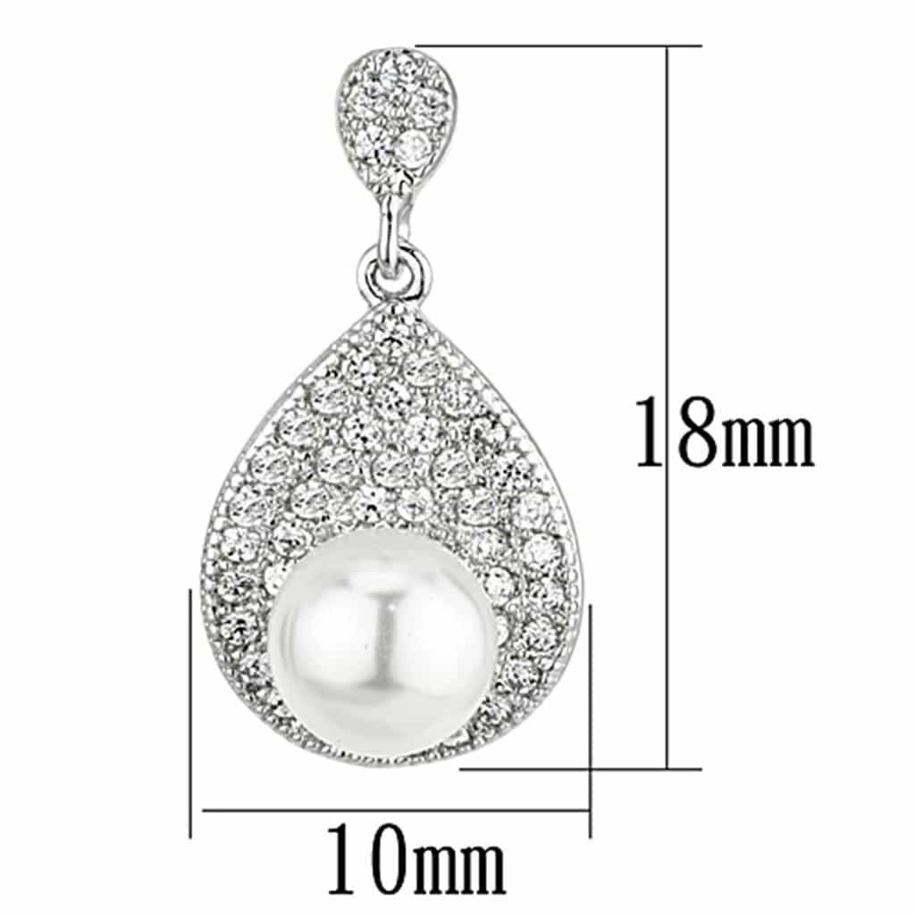 Brass Pearl CZ Pave Teardrop Dangle Drop Earrings view 2