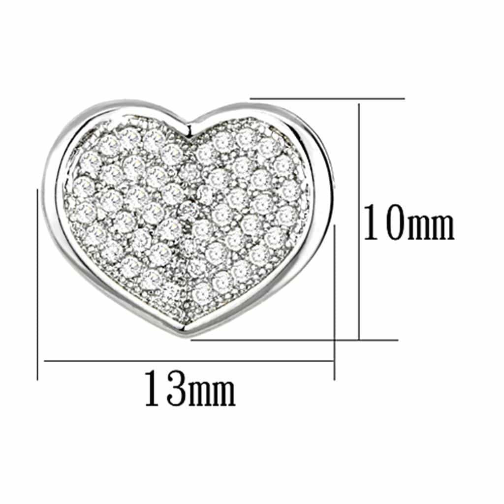 Brass CZ Pave Solid Heart Stud Post Earrings view 2