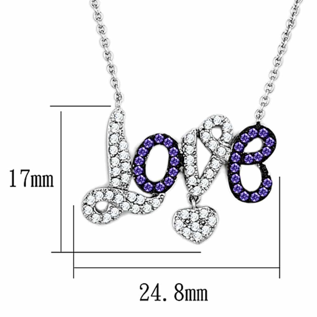 Brass CZ Pave Love Script Amethyst Pendant Necklace view 2