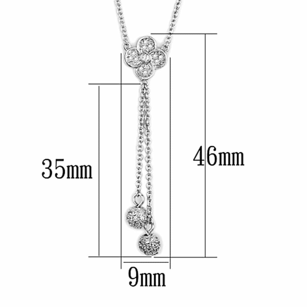 Brass CZ Pave Flower Lariat Y-Drop Pendant Necklace view 2