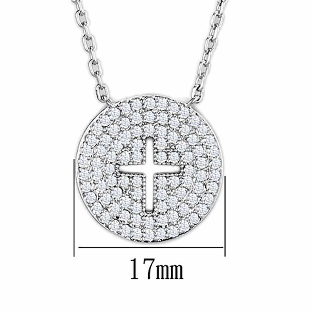 Brass CZ Pave Cross Circle Disc Pendant Necklace view 2
