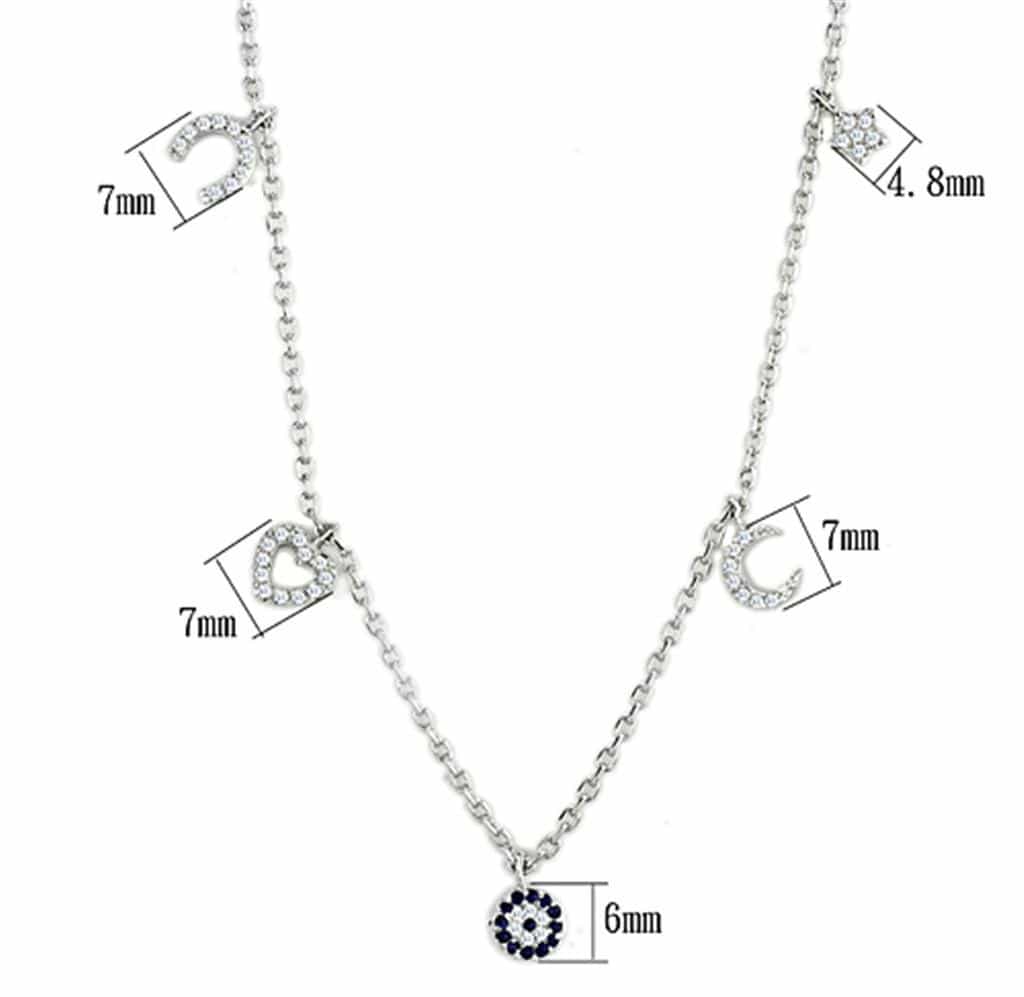 Brass CZ Moon Star Evil Eye Charm Station Necklace view 2
