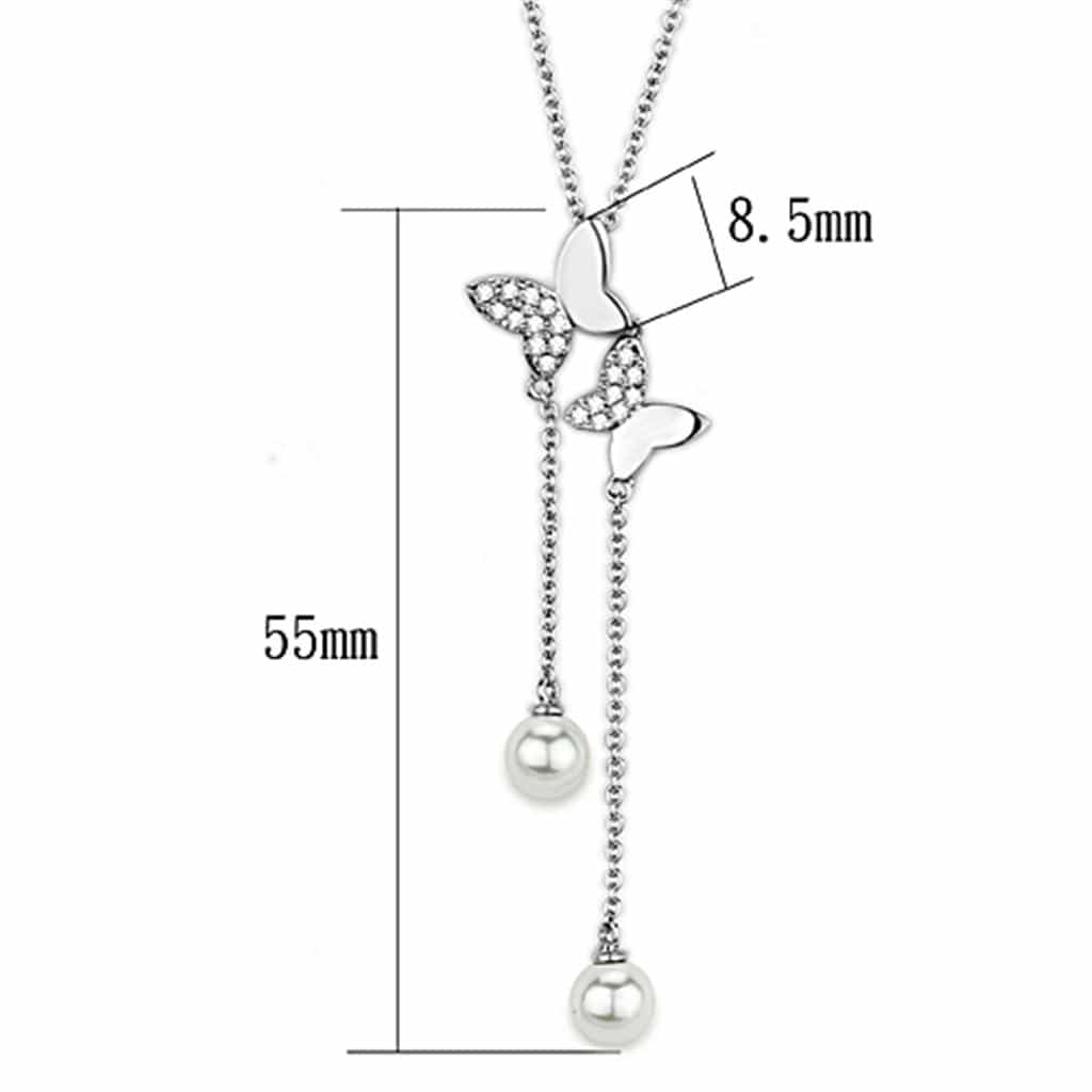 Brass Pearl Butterfly CZ Lariat Y-Drop Necklace view 2