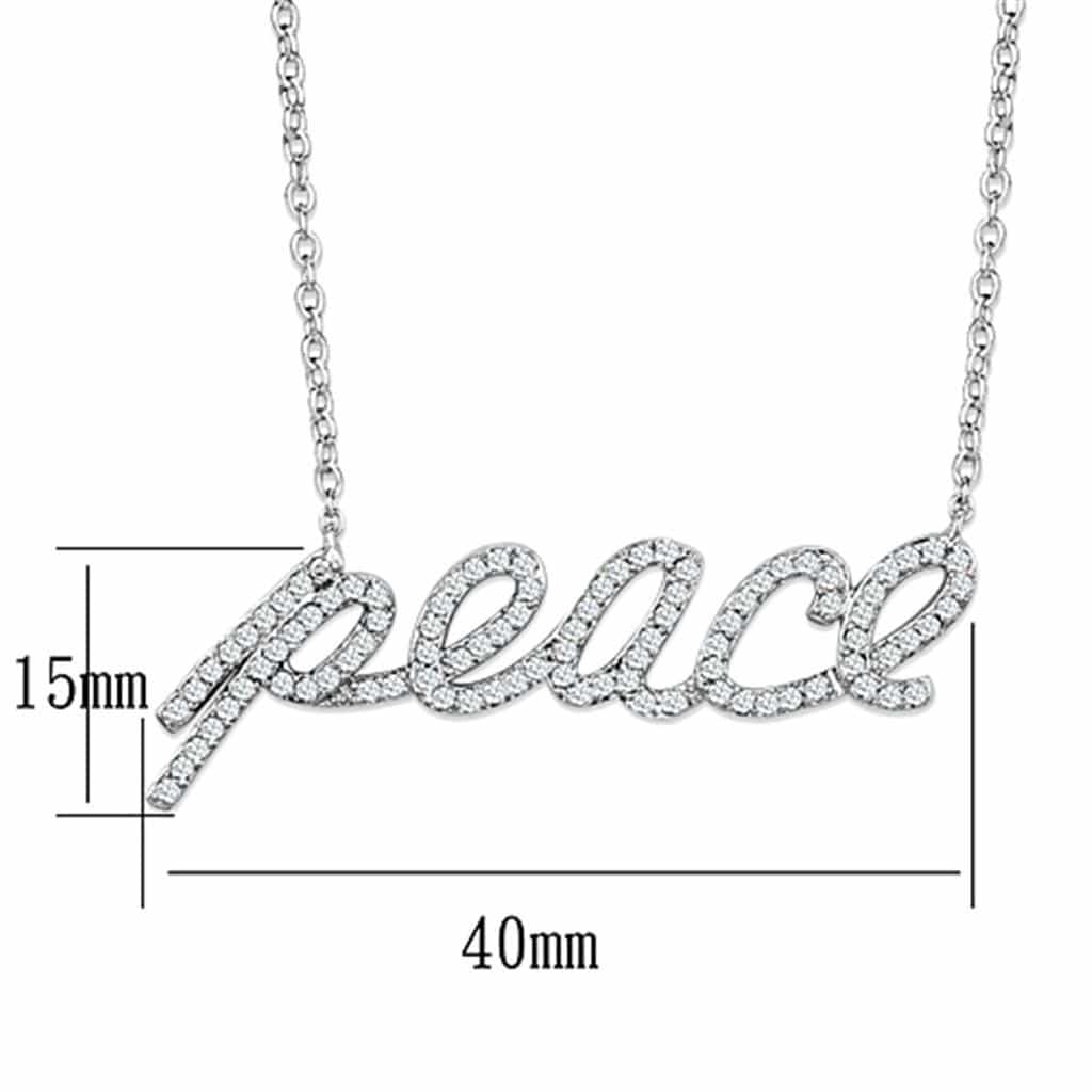 Brass CZ Pave Peace Script Pendant Necklace view 2