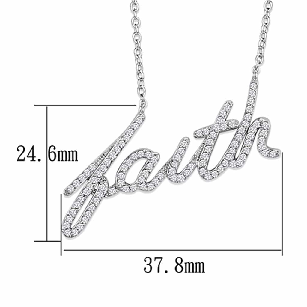 Brass CZ Pave Faith Script Pendant Necklace view 2