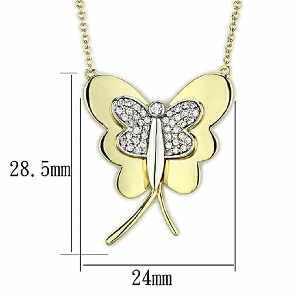 Brass Gold CZ Butterfly Charm Pendant Necklace view 2