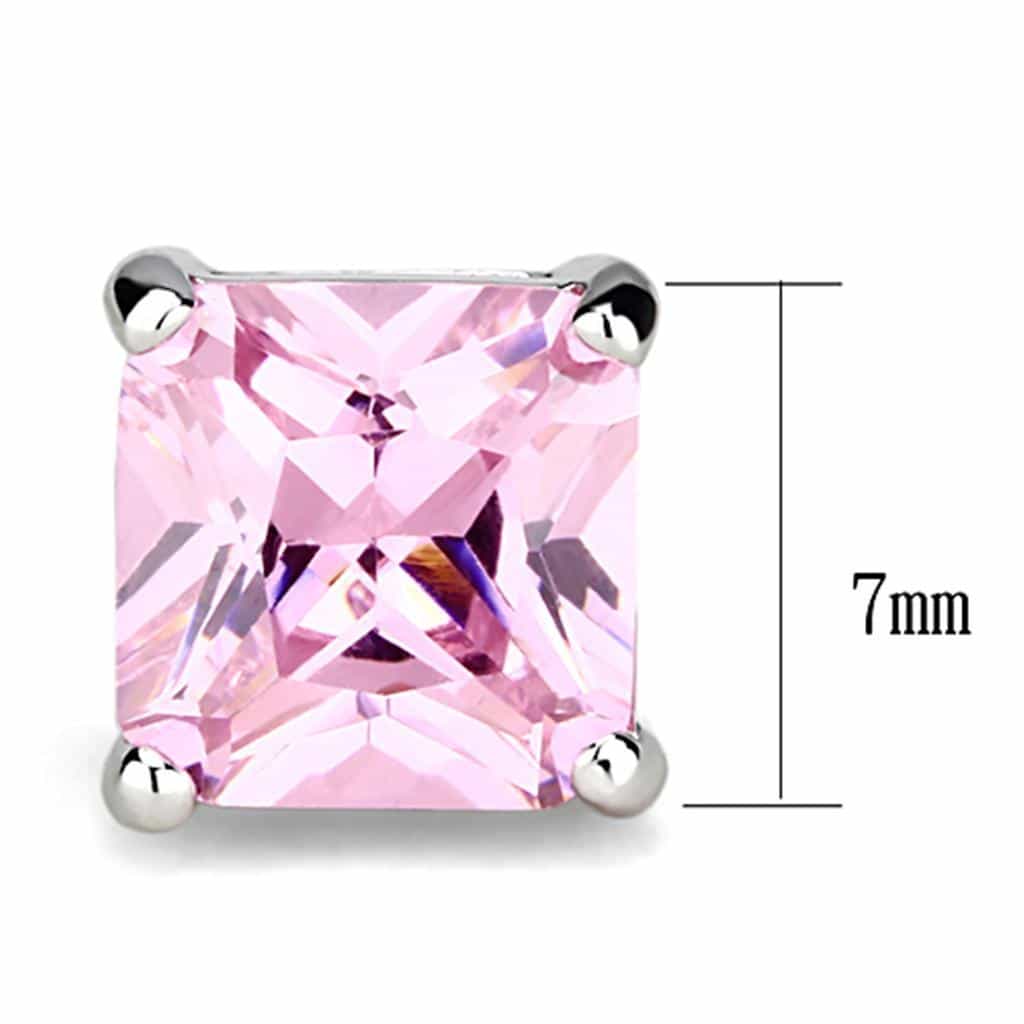 Brass Pink CZ Princess Cut Prong Stud Earrings view 2