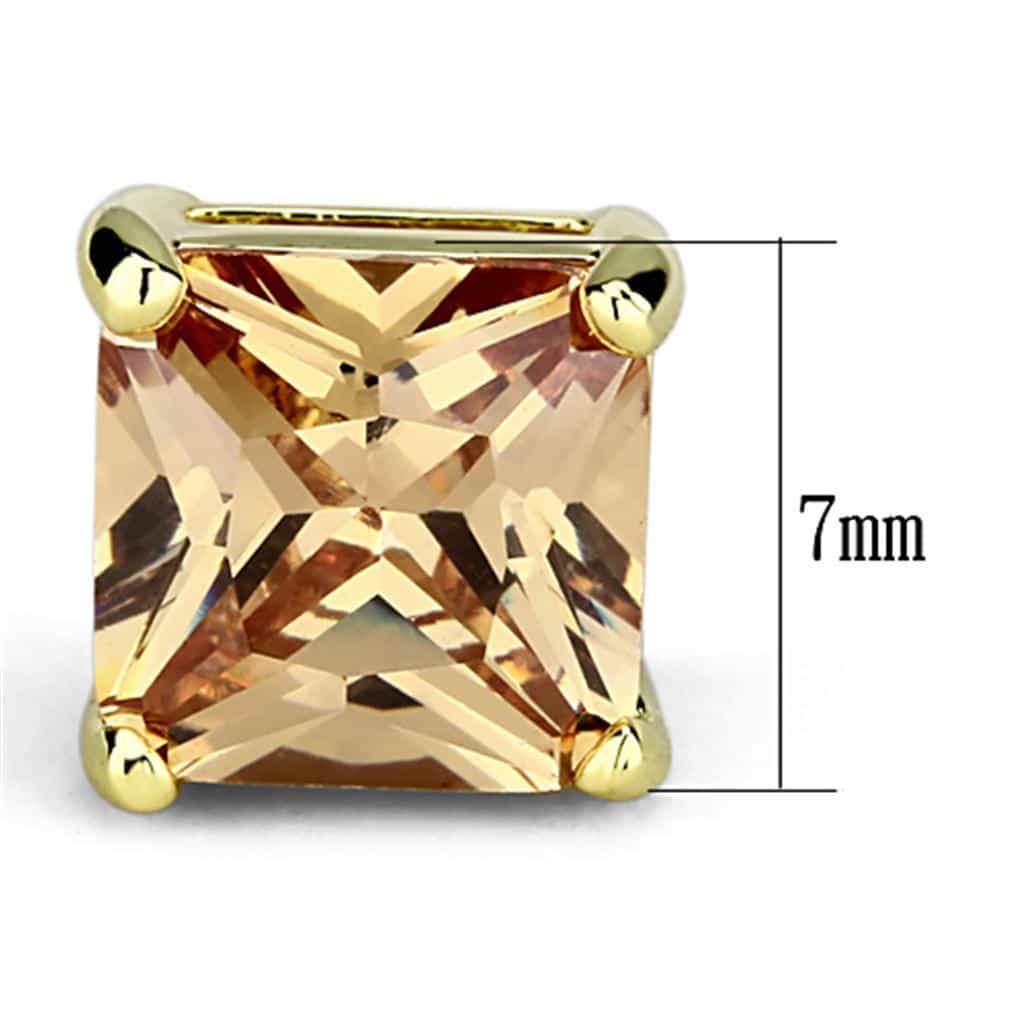 Brass Gold Champagne CZ Princess Prong Stud Earrings view 2