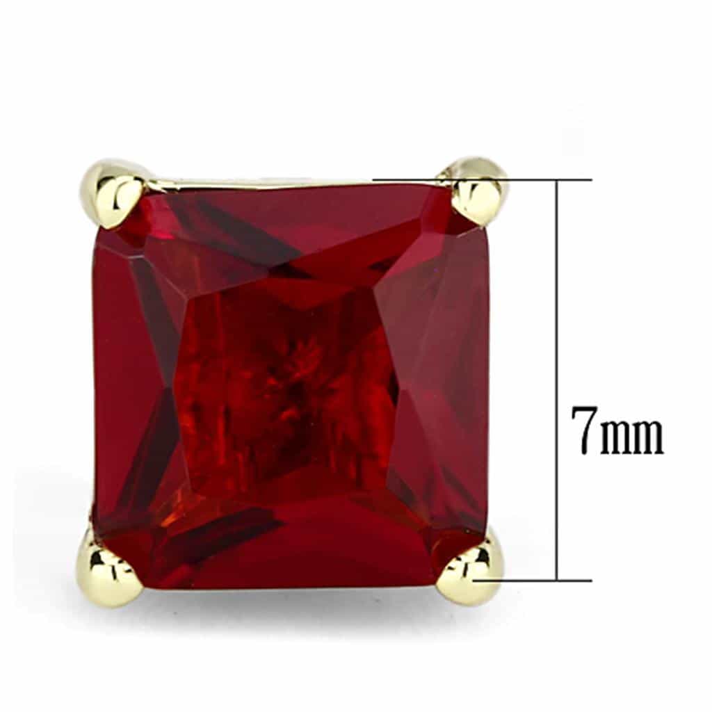 Brass Gold Ruby CZ Princess Prong Stud Earrings view 2