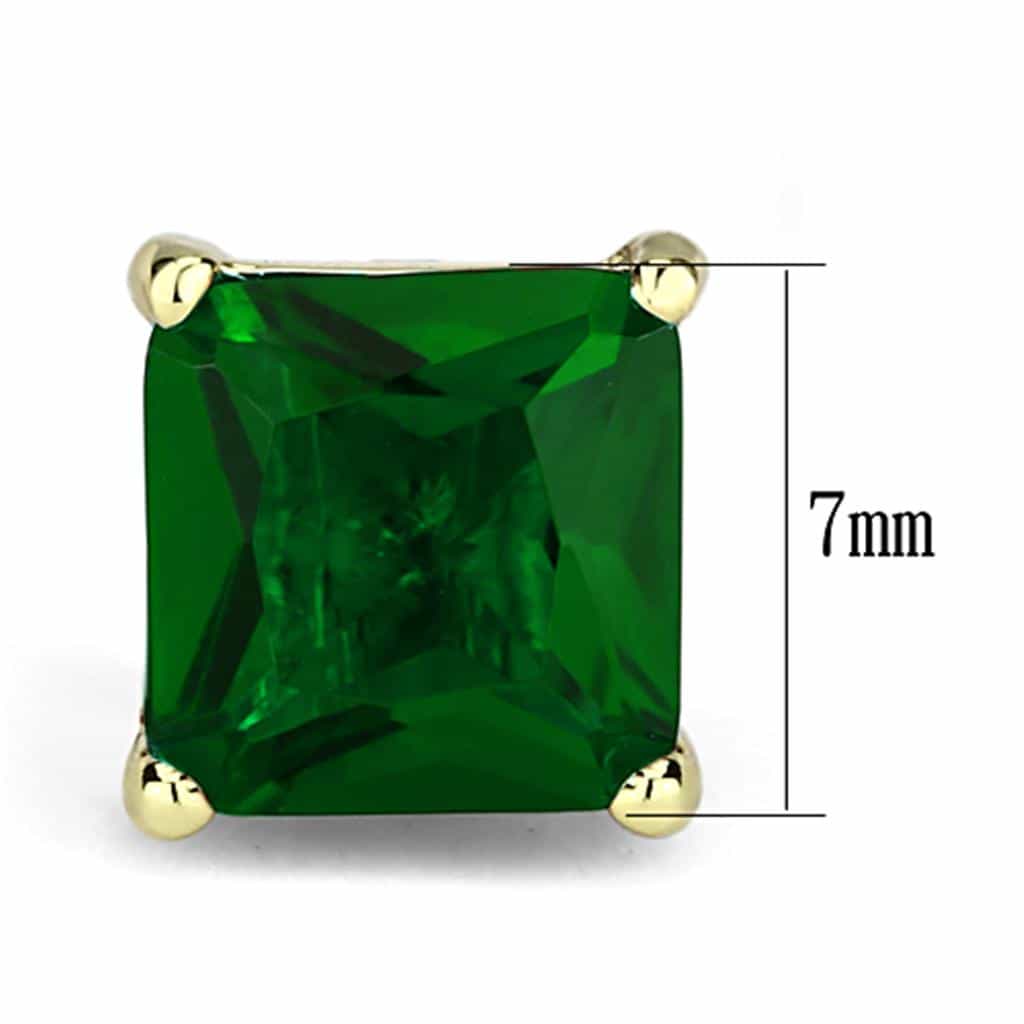 Brass Gold Emerald CZ Princess Prong Stud Earrings view 2