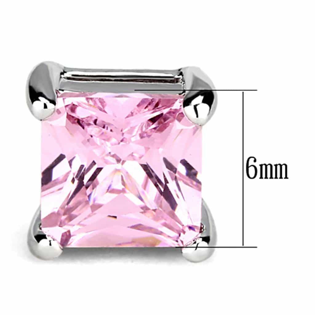 Brass Pink CZ Princess Prong Stud Small Earrings view 2