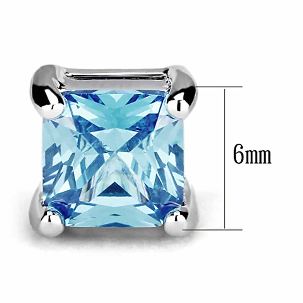 Brass Aquamarine CZ Princess Prong Stud Ring view 2