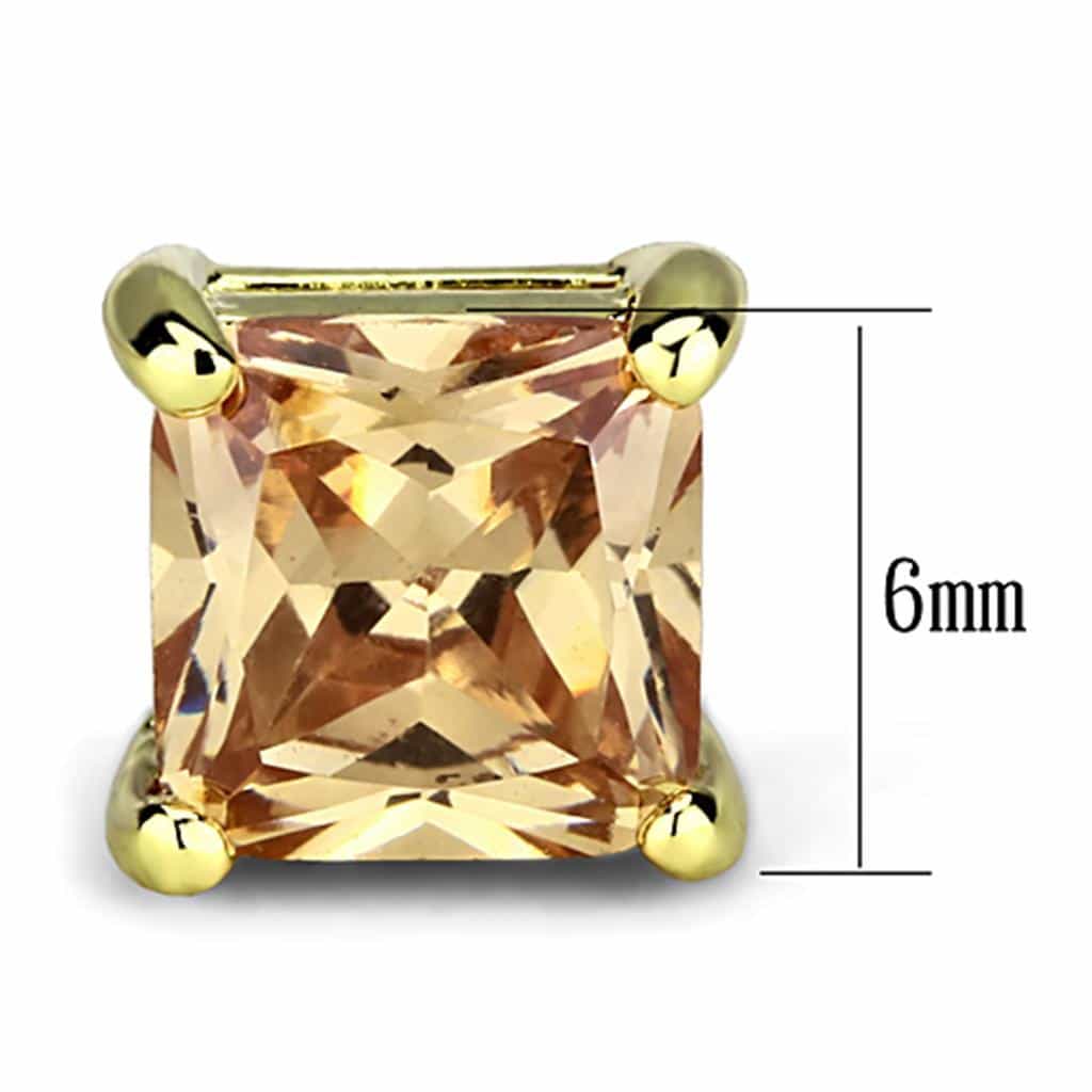 Brass Gold Champagne CZ Princess Prong Stud Small Earrings view 2