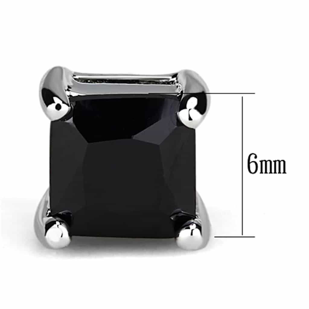 Brass Black CZ Princess Cut Prong Stud Earrings view 2