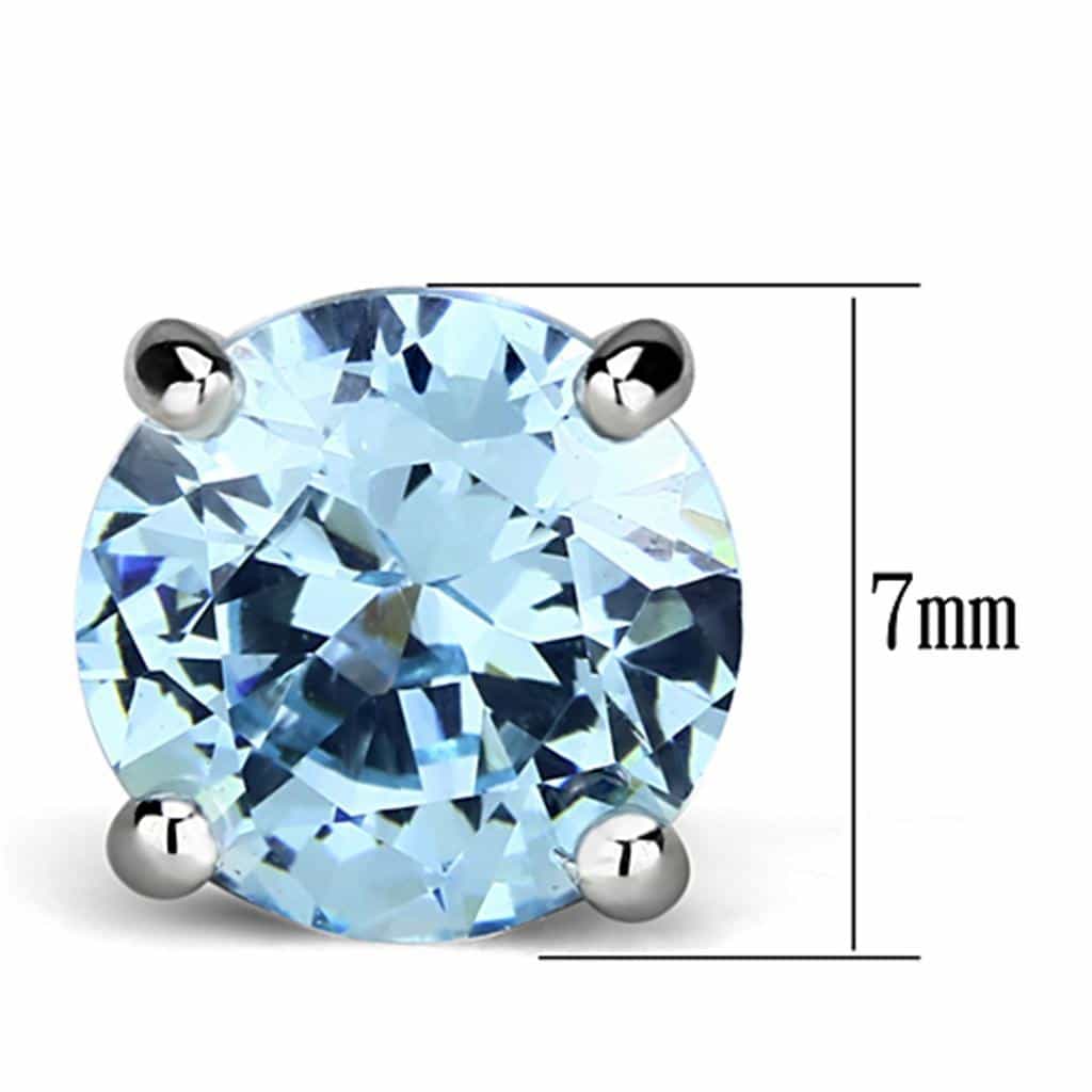 Brass Aquamarine CZ Round Prong Stud Earrings view 2
