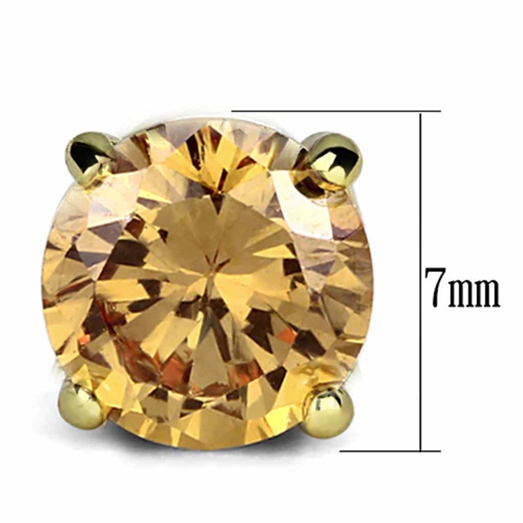 Brass Gold Champagne CZ Round Prong Stud Earrings view 2