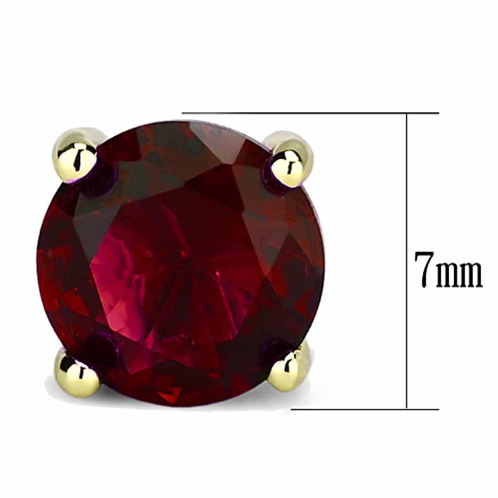 Brass Gold Ruby CZ Round Prong Stud Earrings view 2