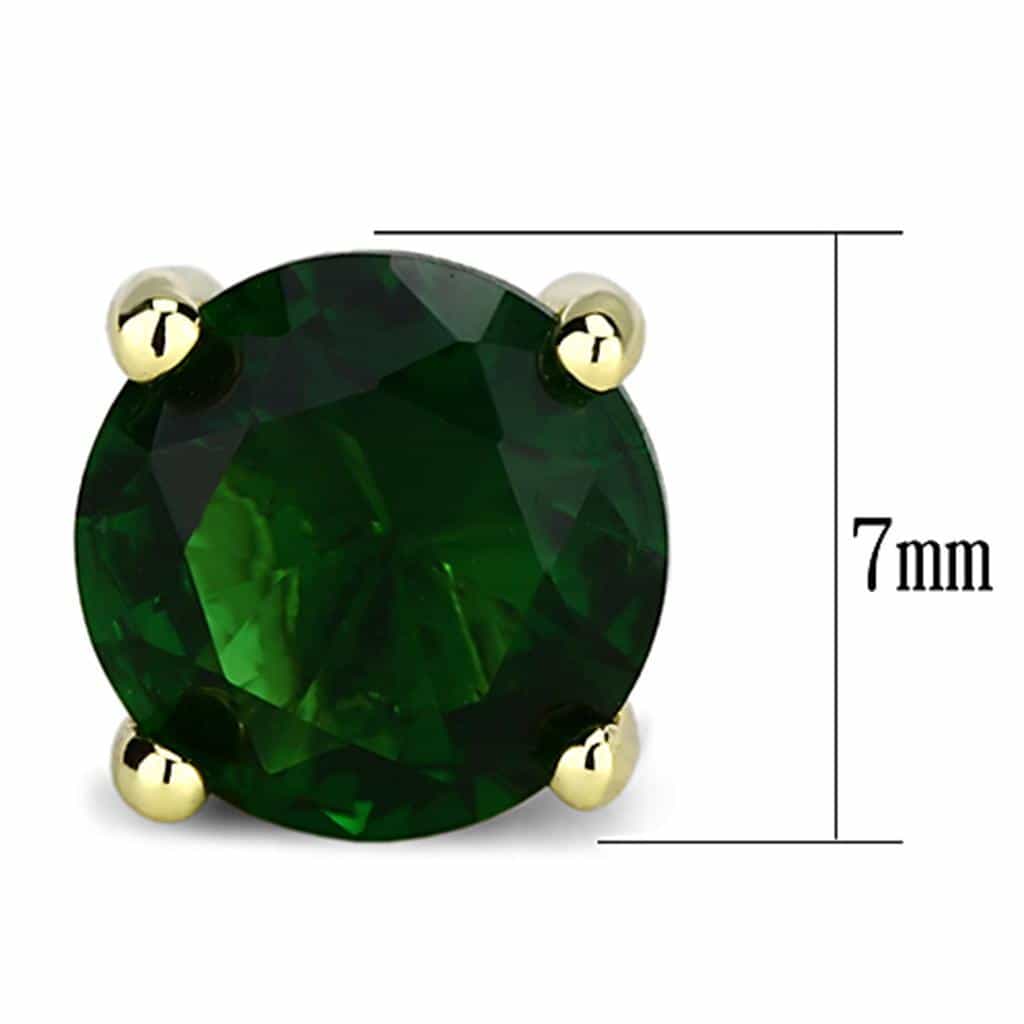 Brass Gold Emerald CZ Round Prong Stud Earrings view 2