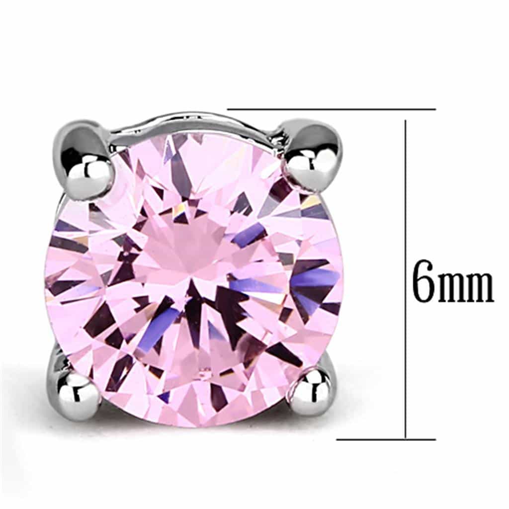 Brass Pink CZ Round Prong Stud Small Earrings view 2
