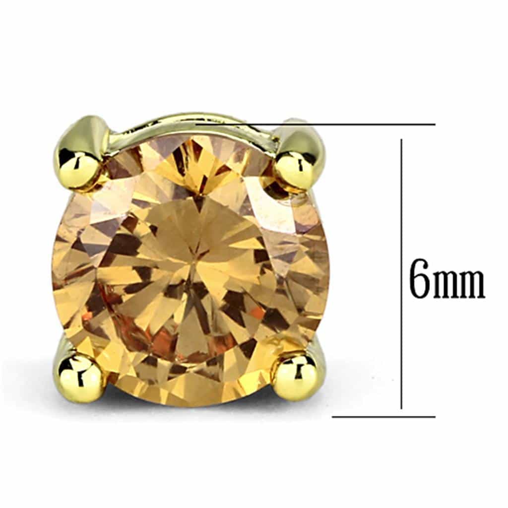 Brass Gold Champagne CZ Round Prong Stud Small Earrings view 2