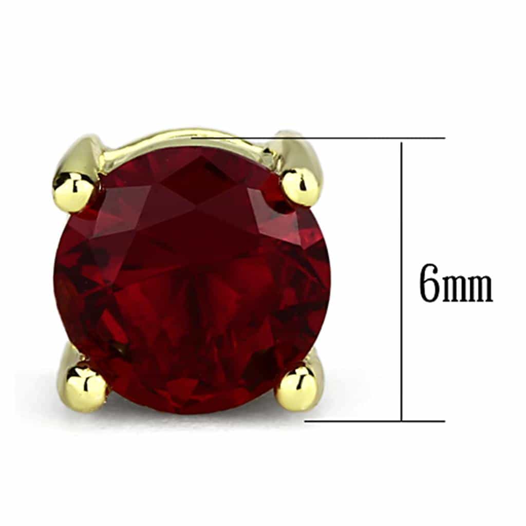 Brass Gold Ruby CZ Round Prong Stud Small Earrings view 2