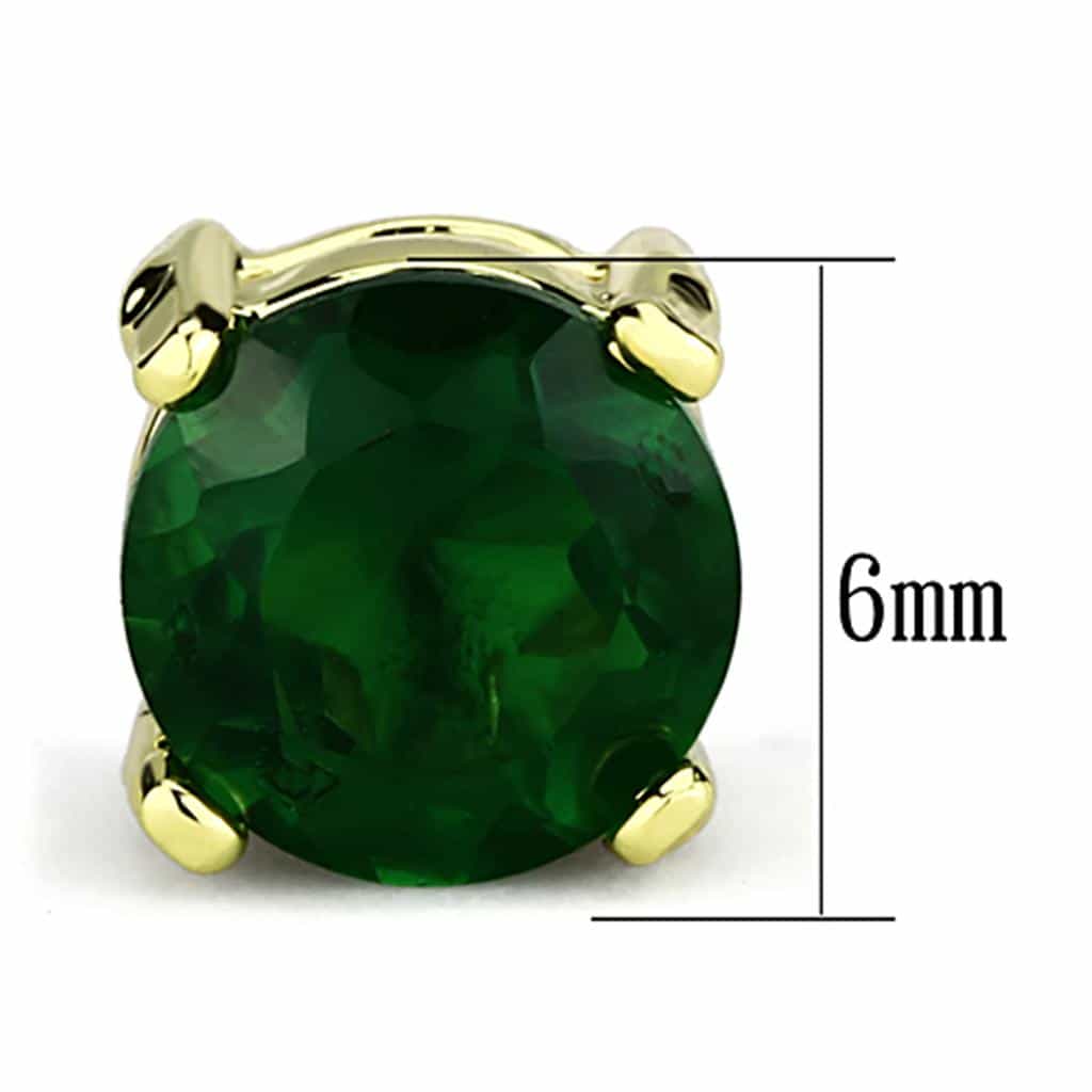Brass Gold Emerald CZ Round Prong Stud Small Earrings view 2
