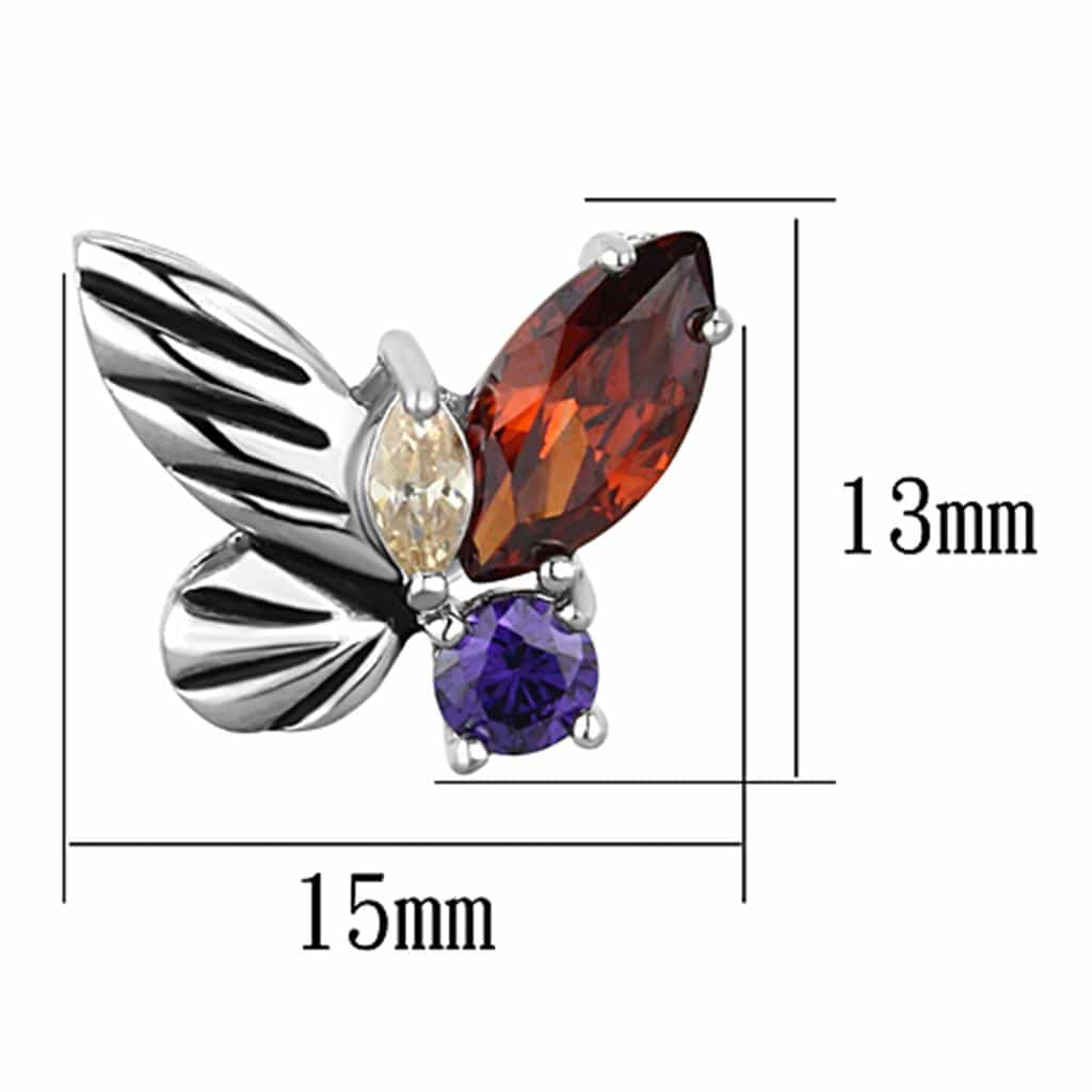 Brass Multicolor CZ Butterfly Marquise Stud Earrings view 2