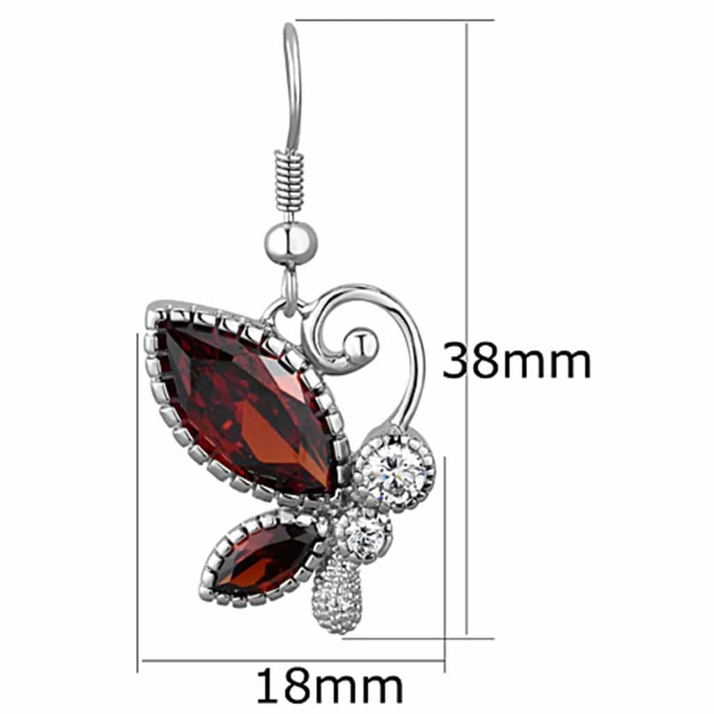 Brass Red CZ Butterfly Marquise Dangle Earrings view 2