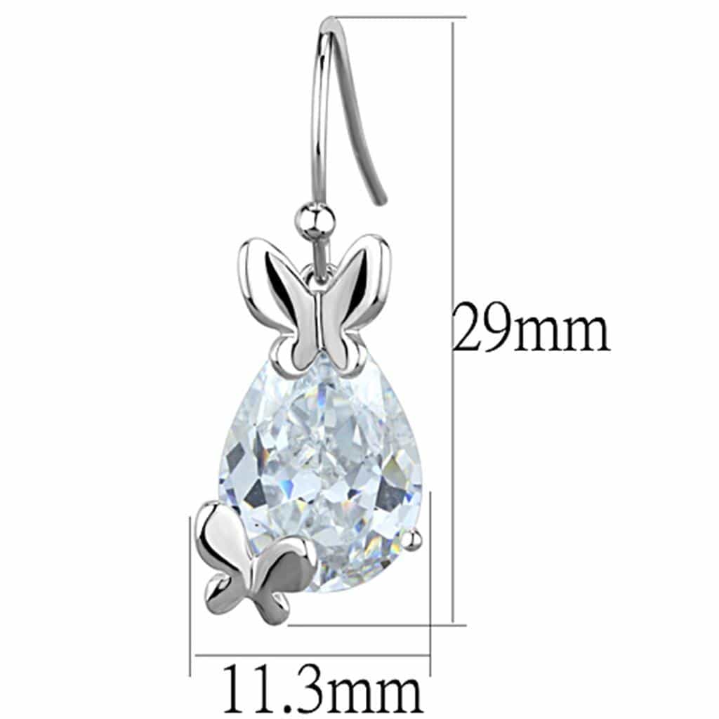 Brass CZ Pear Butterfly Charm Dangle Earrings view 2