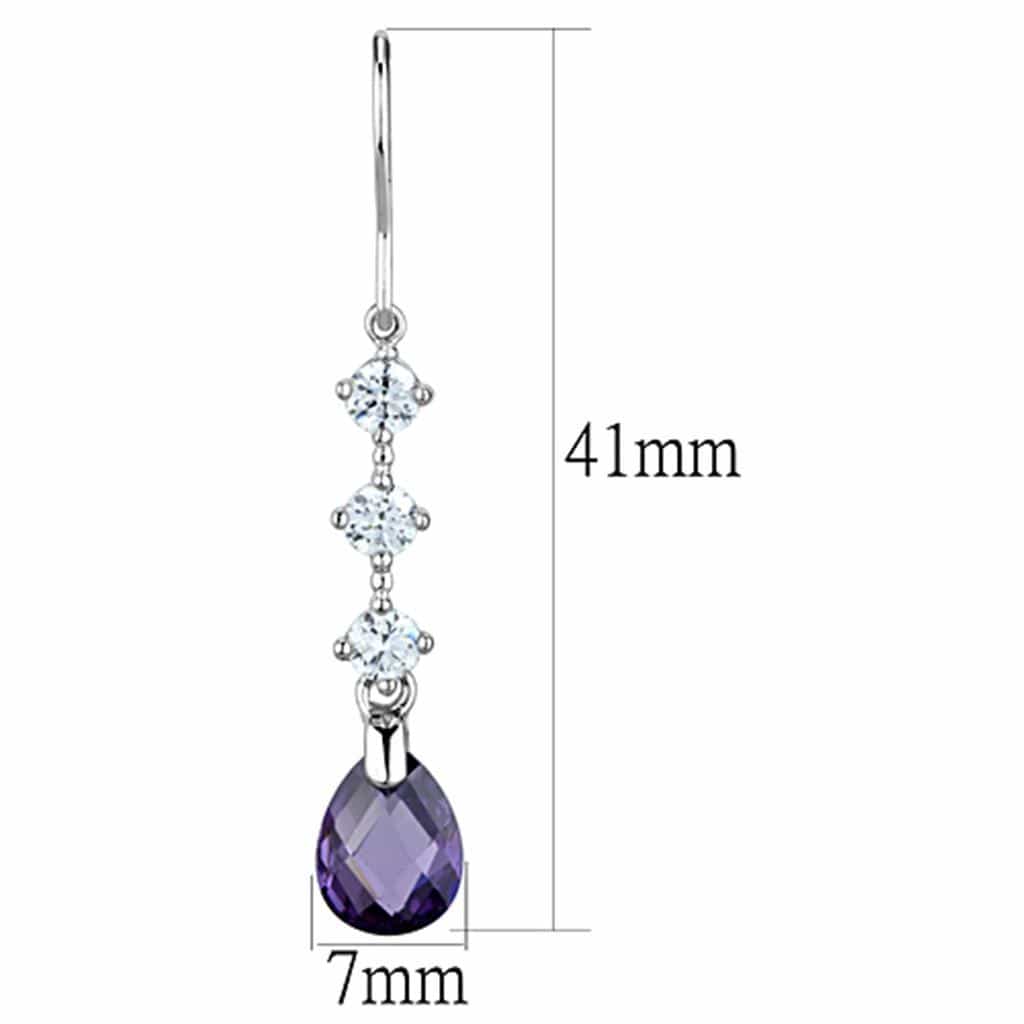Brass Purple CZ Pear Flower Cluster Dangle Earrings view 2