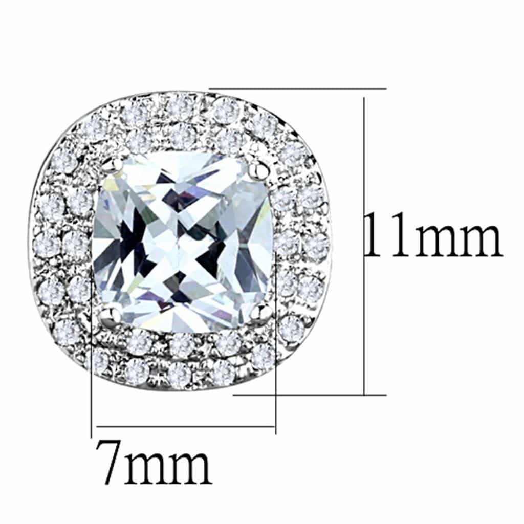Brass CZ Cushion Cut Halo Stud Earrings | The Stainless Jewelry view 2