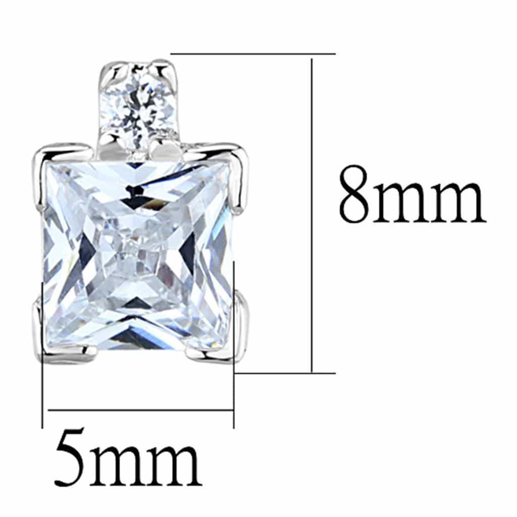 Brass CZ Princess Cut Solitaire Stud Earrings view 2