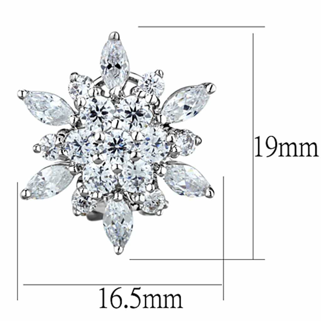 Brass CZ Marquise Flower Starburst Stud Earrings view 2