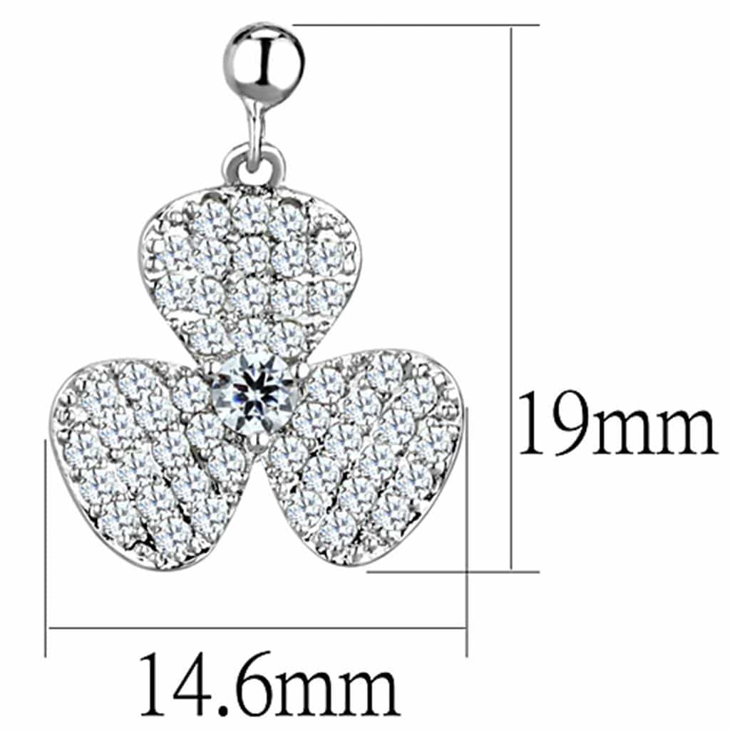 Brass CZ Pave Triple Heart Clover Dangle Earrings view 2