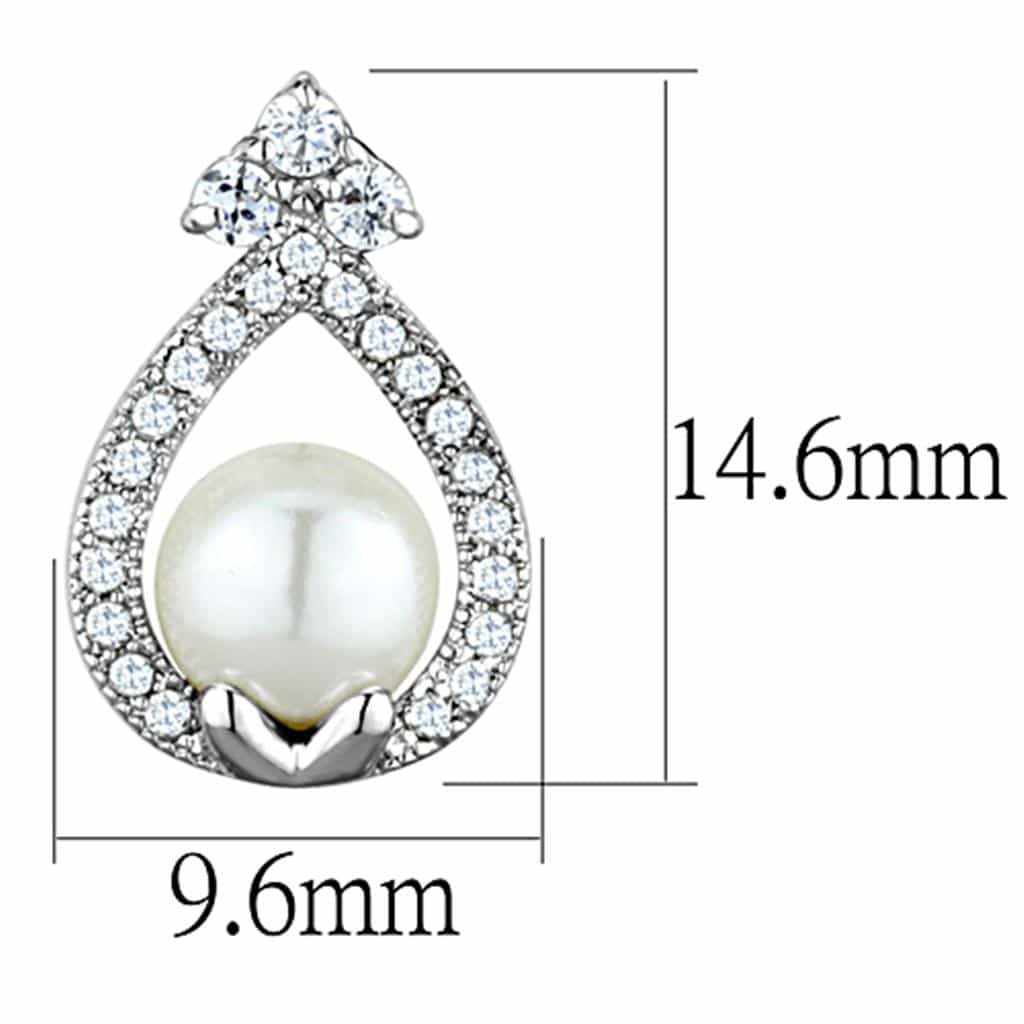 Brass Pearl CZ Pave Teardrop Frame Stud Earrings view 2