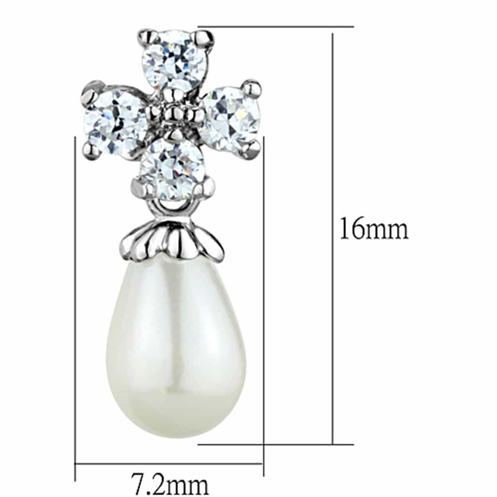 Brass CZ Flower Cross Pearl Teardrop Drop Earrings view 2