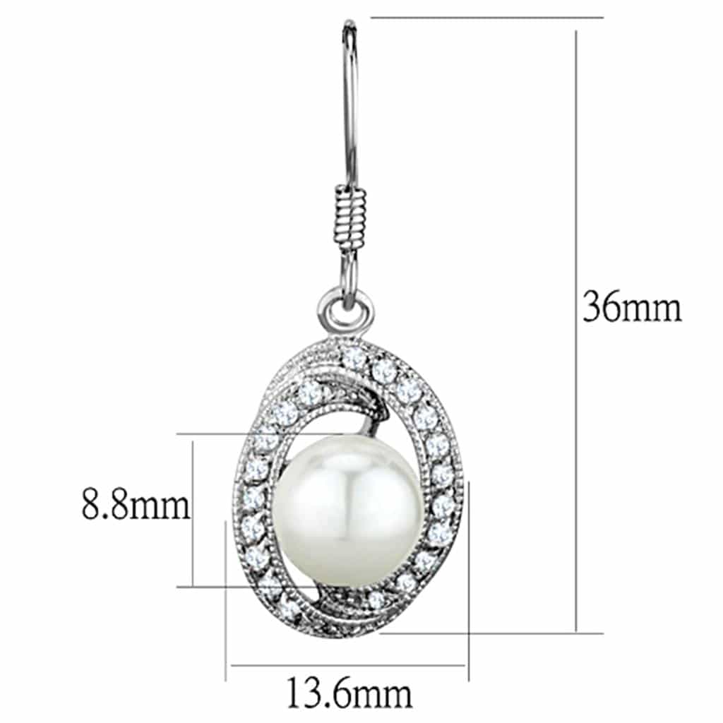 Brass Pearl CZ Oval Halo Dangle Earrings | The Stainless Jewelry view 2