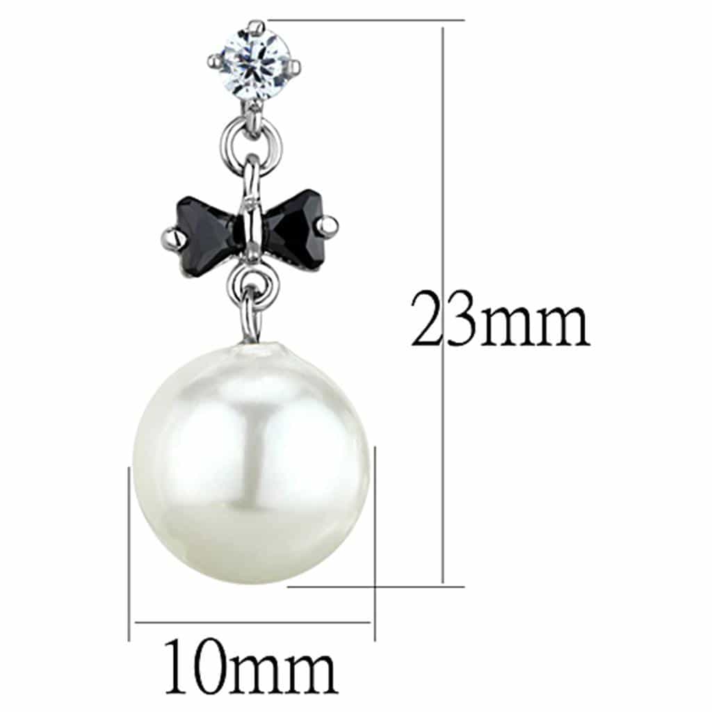 Brass Black Bow CZ Pearl Drop Stud Earrings view 2