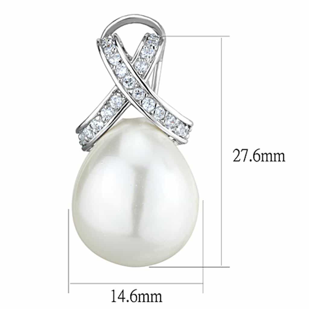 Brass CZ Crossover Pearl Teardrop Stud Earrings view 2