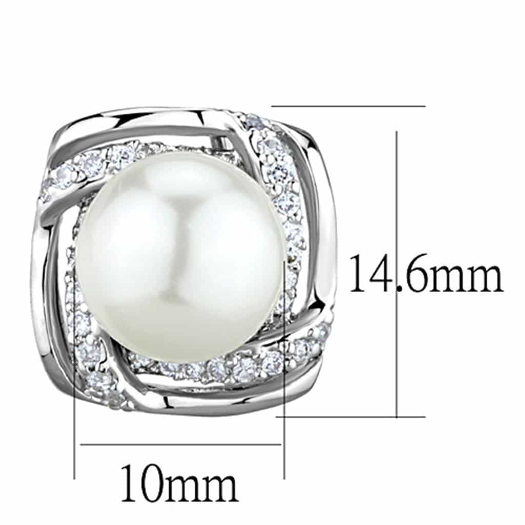 Brass Pearl CZ Square Halo Stud Earrings | The Stainless Jewelry view 2