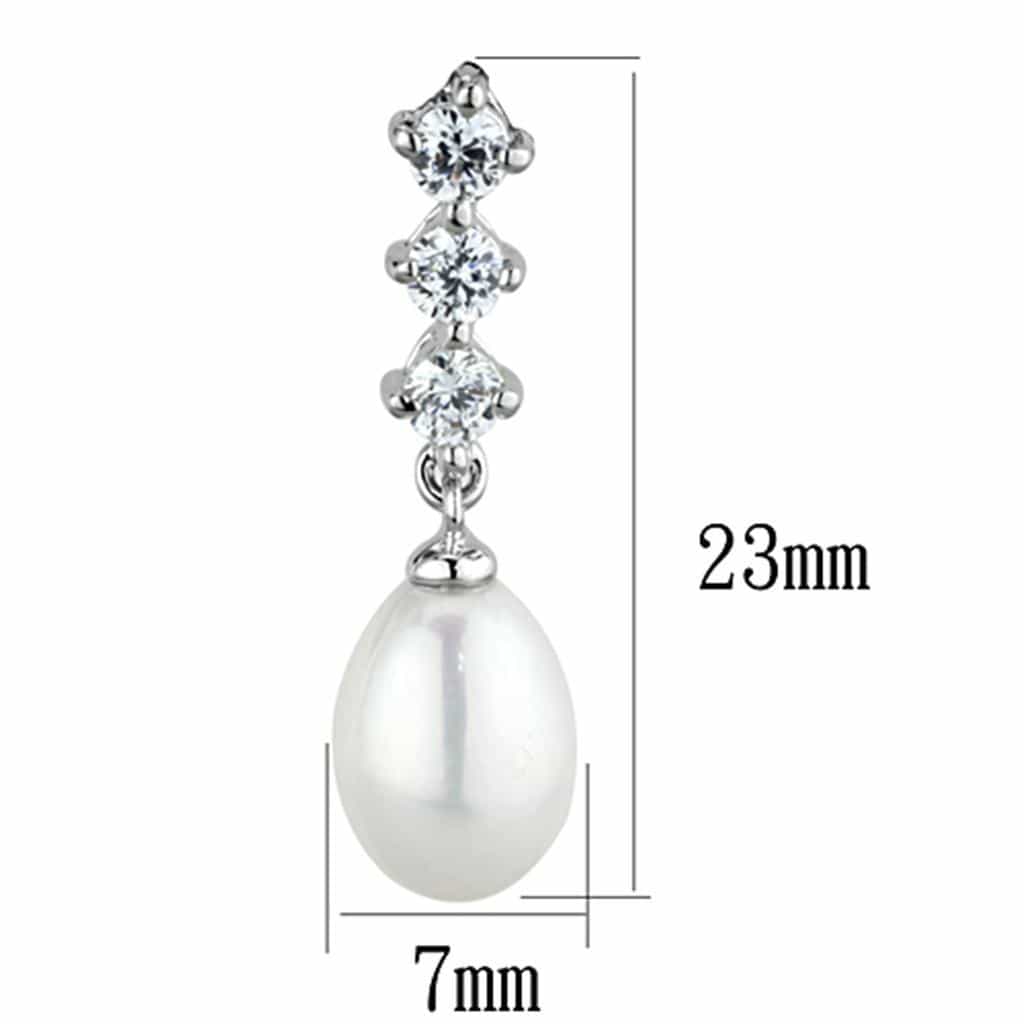 Brass CZ Graduated Triple Pearl Teardrop Drop Earrings view 2