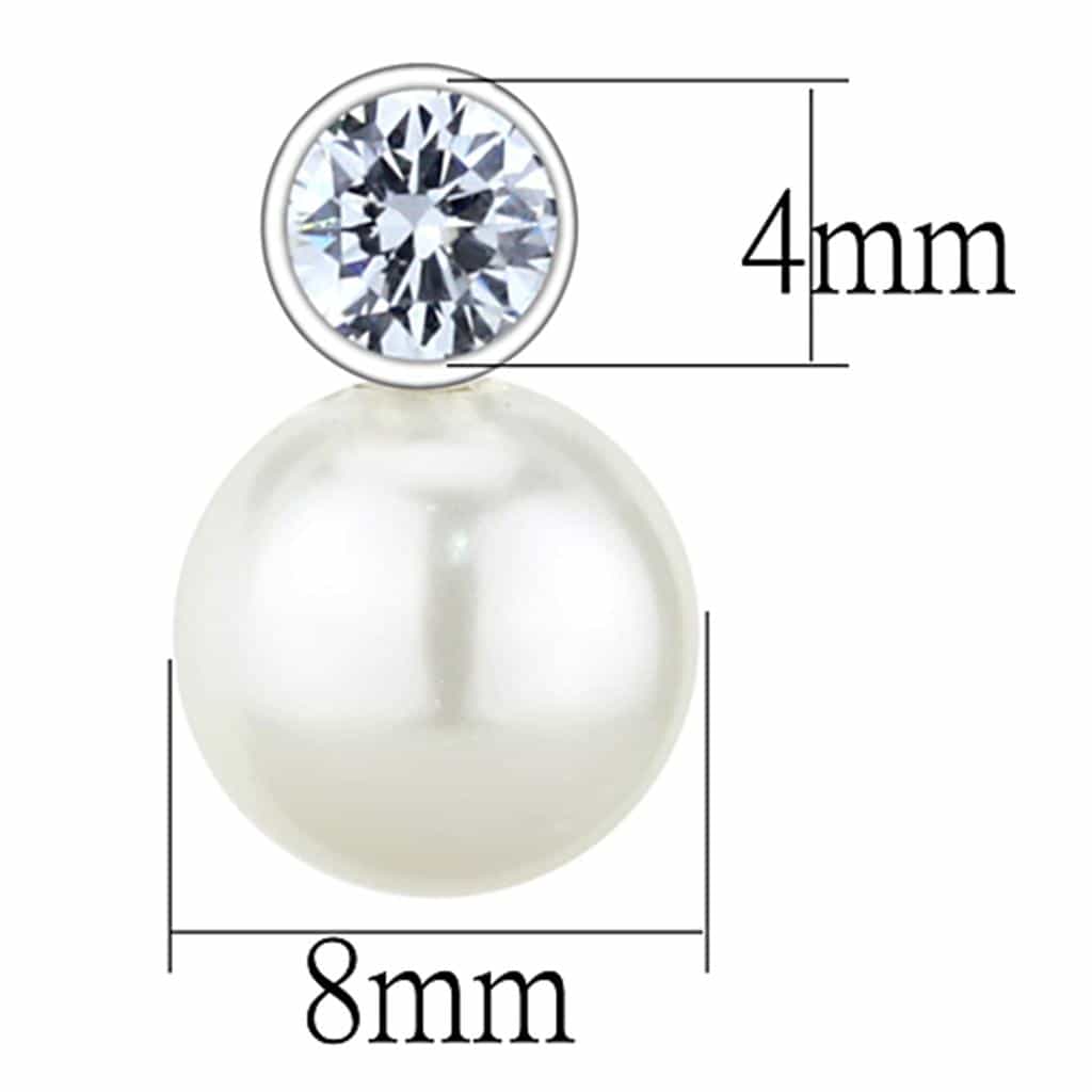 Brass CZ Bezel Pearl Drop Stud Earrings | The Stainless Jewelry view 2
