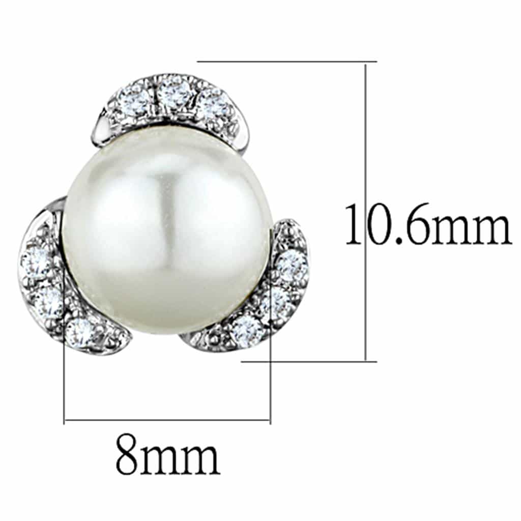 Brass Pearl CZ Crescent Moon Stud Earrings view 2