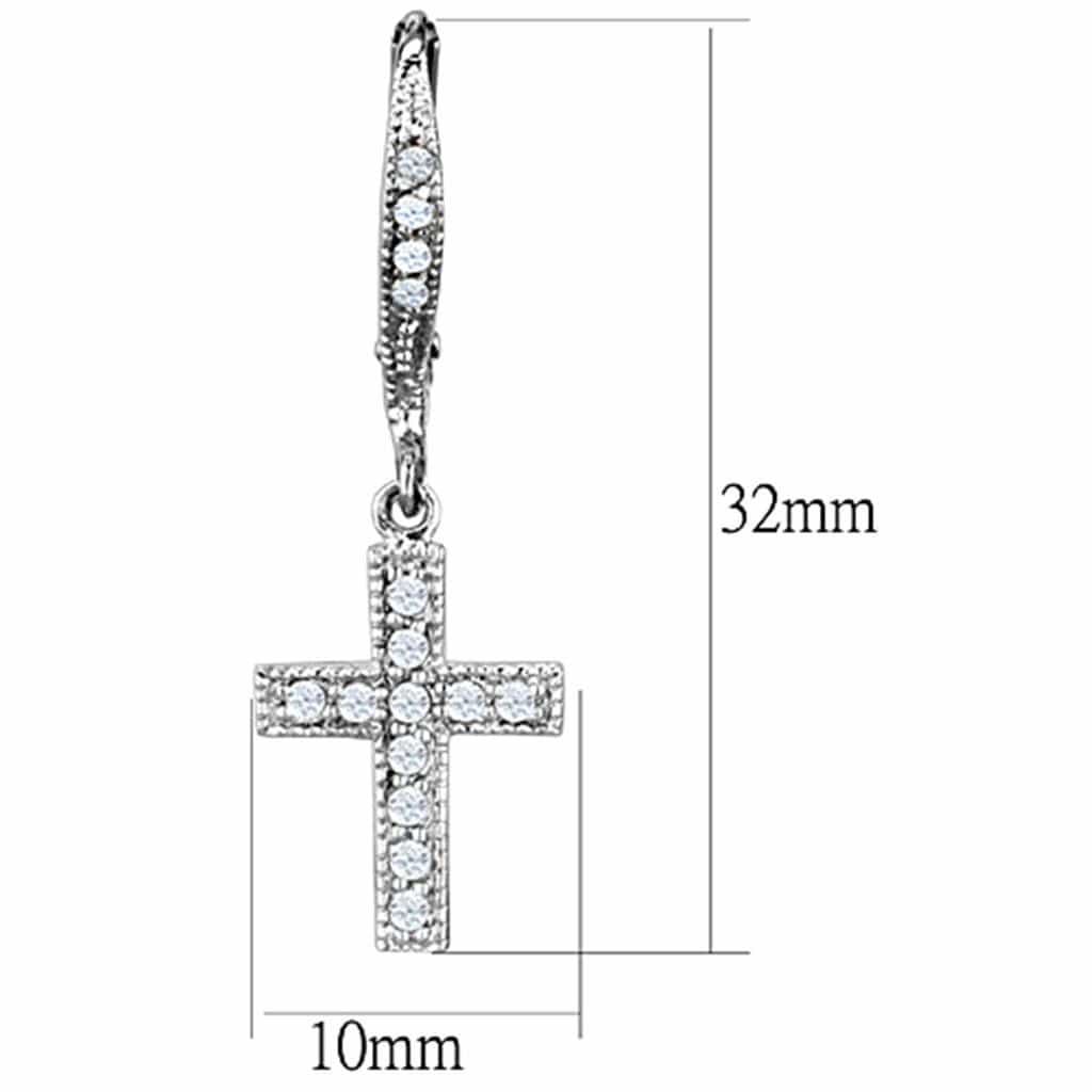 Brass CZ Pave Cross Huggie Dangle Earrings view 2