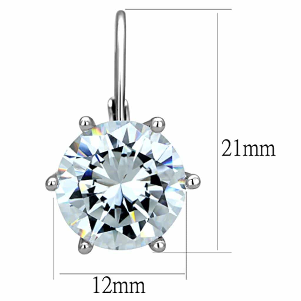 Brass CZ Round Solitaire Lever Back Earrings view 2